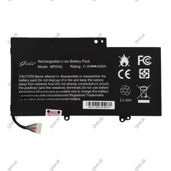 باتری لپ تاپ اچ پی ENVY X360 15-U_NP03XL_Gimo Plus مشکی-داخلی 43 وات ساعت