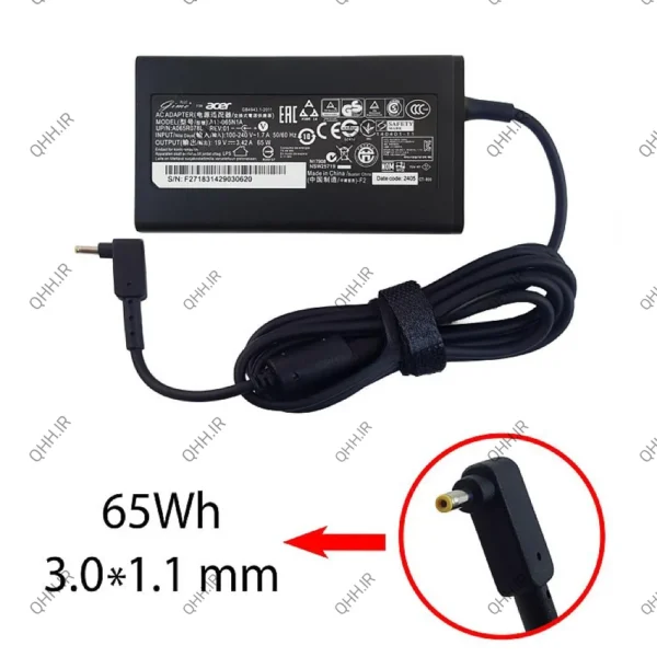 آداپتور لپ تاپ ایسر 19V 3.42A Gimo Plus سرریز 3mmx1.1mm