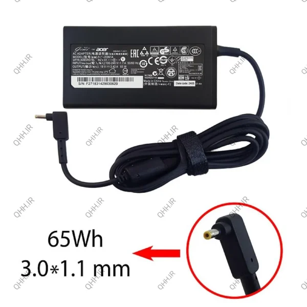 آداپتور لپ تاپ ایسر 19V 3.42A Gimo Plus سرریز 3mmx1.1mm