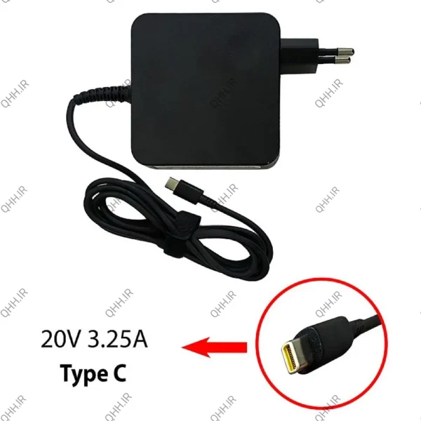 آداپتور لپ تاپ لنوو 20V 3.25A Type C مربعی-اورجینال