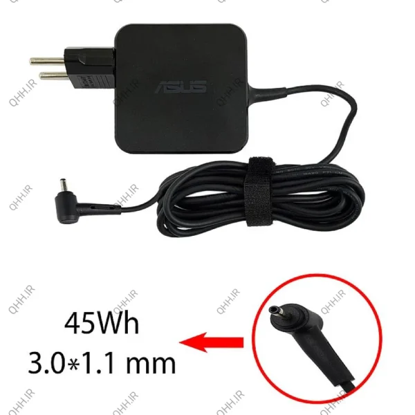 آداپتور لپ تاپ ایسوس 19V 2.37A Gimo Plus مربعی سرزنبوکی سرریز 3*1.1mm