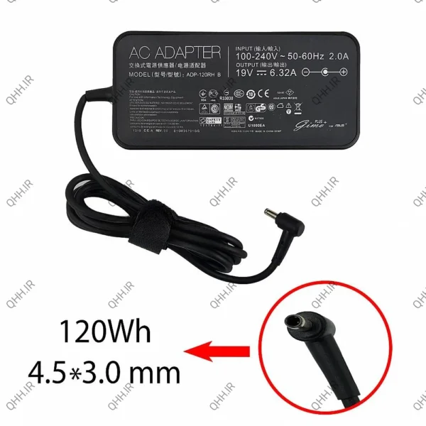 آداپتور لپ تاپ ایسوس 19V 6.32A Slim Gimo Plus زنبوکی سوزن دار