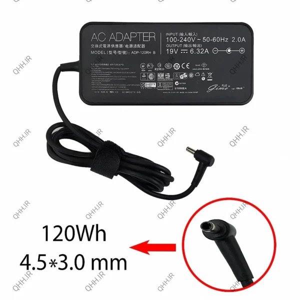 آداپتور لپ تاپ ایسوس 19V 6.32A Slim Gimo Plus زنبوکی سوزن دار