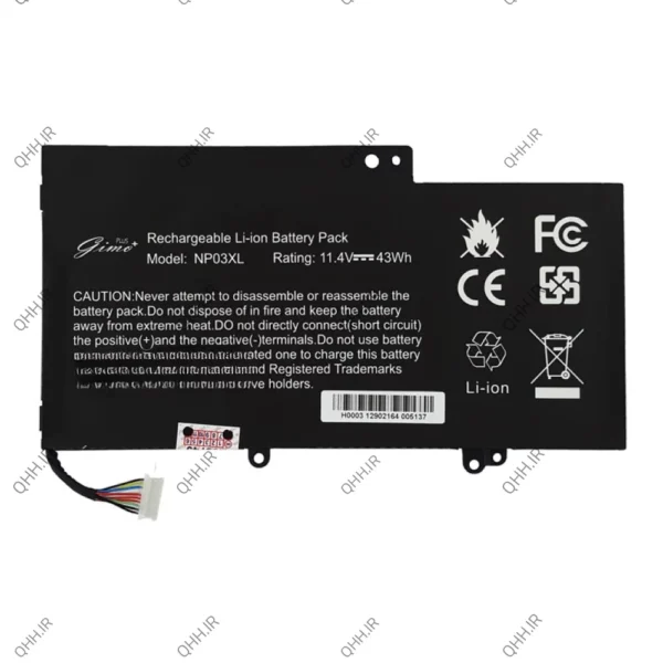 باتری لپ تاپ اچ پی ENVY X360 15-U_NP03XL_Gimo Plus مشکی-داخلی 43 وات ساعت